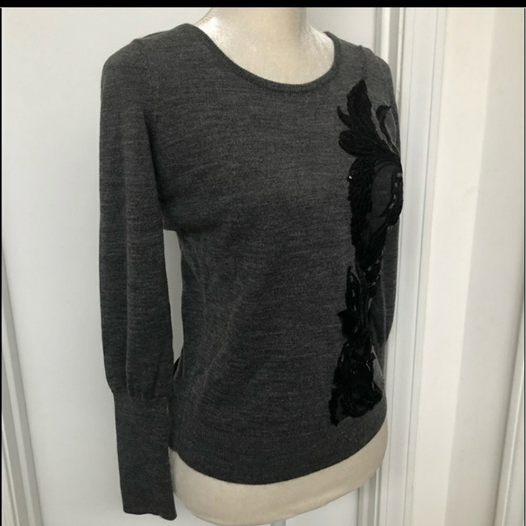 Anthro ANGEL of the NORTH gray sweater floral M - Picture 7 of 14